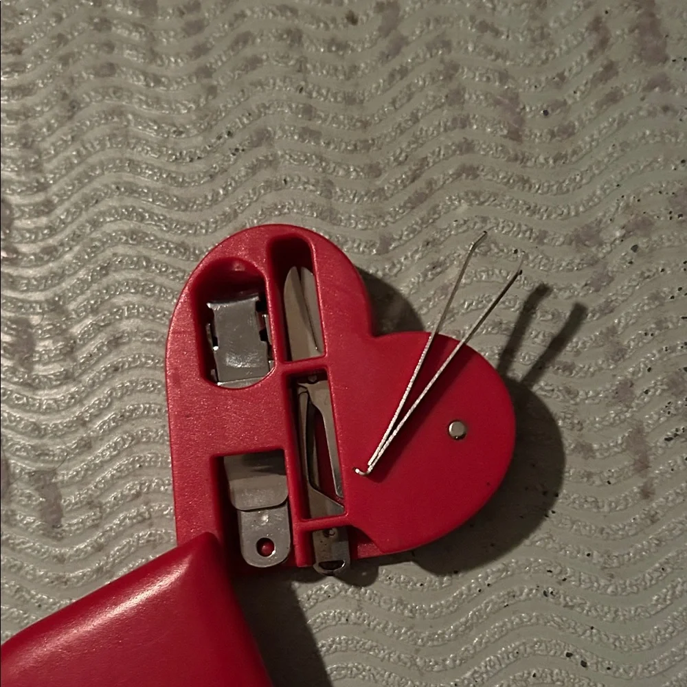 Red Heart-Shaped Compact Mirror with Nail Clippers